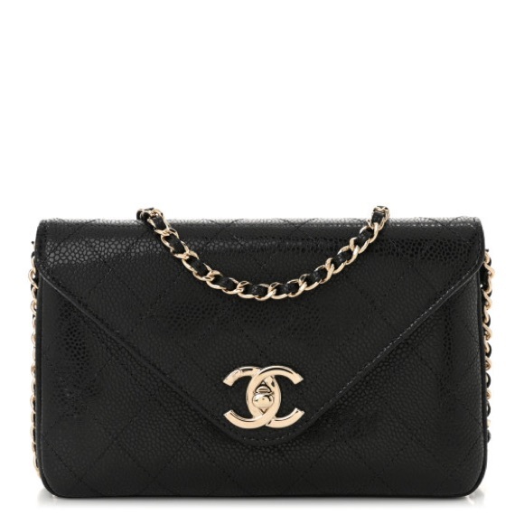 Chanel Black Quilted Leather WOC Wallet on Chain flap envelope Bag - Picture 1 of 12